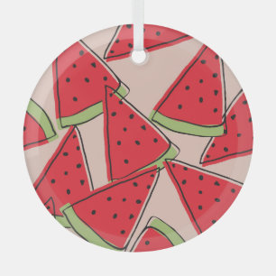Watermelon Slices Pink Background Pattern Glass Tree Decoration