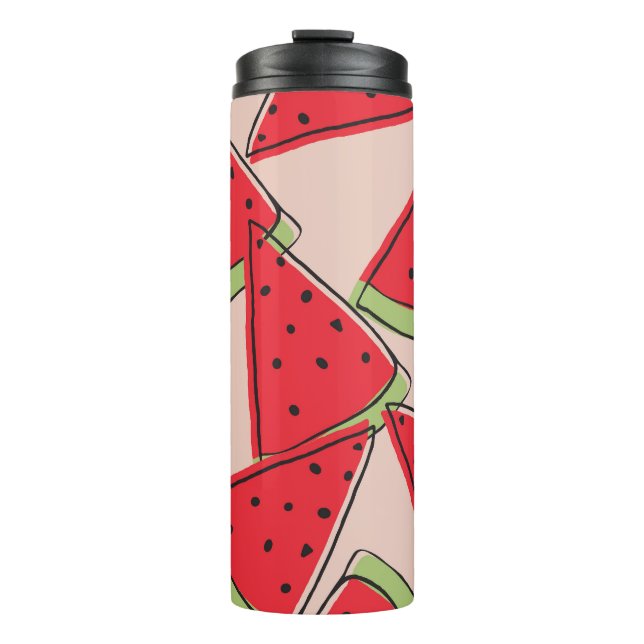 Watermelon Slices Pink Background Pattern Thermal Tumbler (Front)