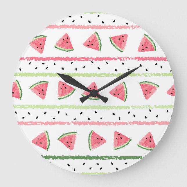 Watermelon Slices: Watercolor Striped Seamless Large Clock (Front)