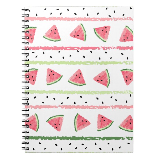 Watermelon Slices: Watercolor Striped Seamless Notebook (Front)