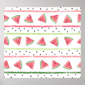 Watermelon Slices: Watercolor Striped Seamless Poster
