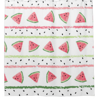 Watermelon Slices: Watercolor Striped Seamless Shower Curtain