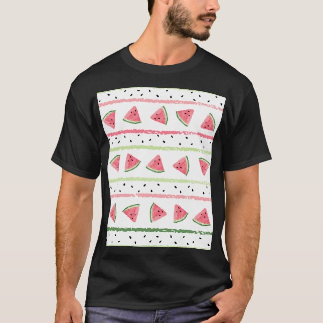 Watermelon Slices: Watercolor Striped Seamless T-Shirt (Front)