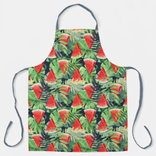 Watermelon slices with tropical leaves apron