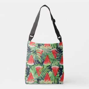Watermelon slices with tropical leaves crossbody bag