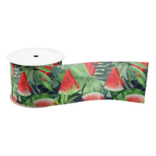 Watermelon slices with tropical leaves satin ribbon