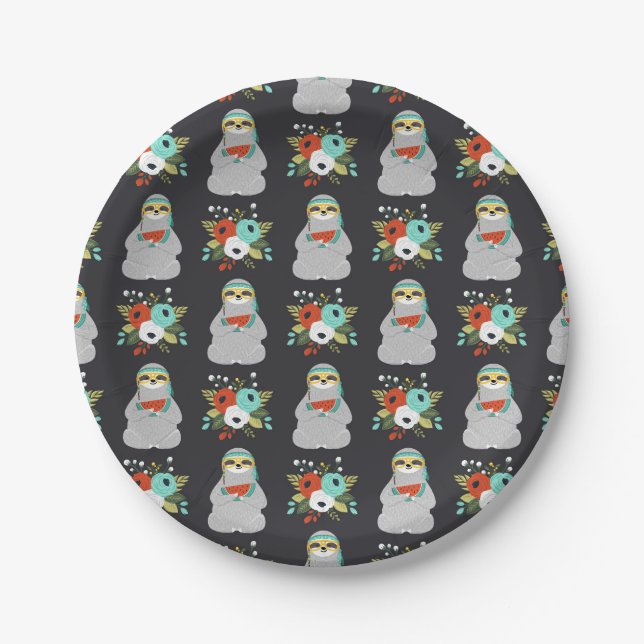 Watermelon Sloth Pattern Paper Plate (Front)