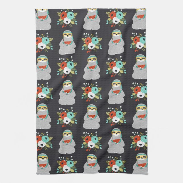 Watermelon Sloth Pattern Tea Towel (Vertical)