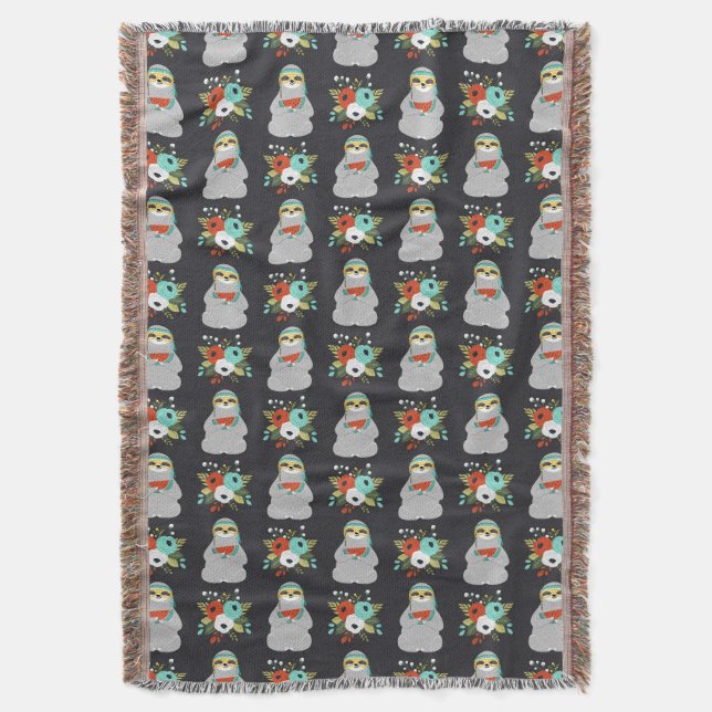 Watermelon Sloth Pattern Throw Blanket (Front Vertical)