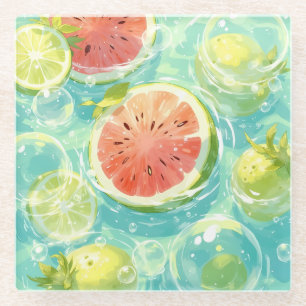 Watermelon Splash Glass Coaster