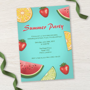 Watermelon Strawberry Lime Fruits Summer Party Invitation