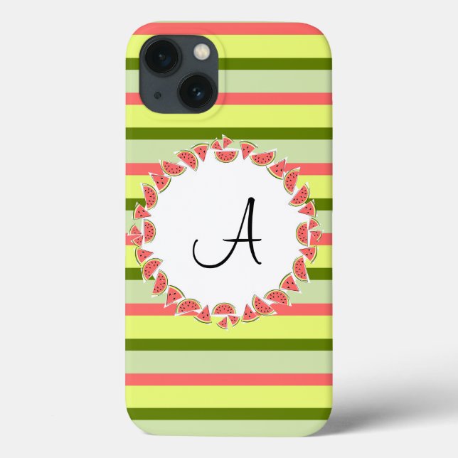 Watermelon Stripe Classic Monogram iPad Mini case (Back)