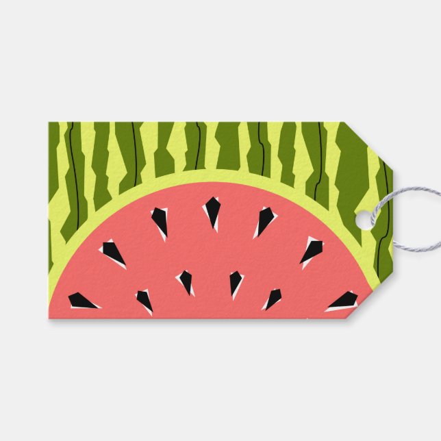 Watermelon Stripe Pink Happy Birthday gift tag (Front (Horizontal))