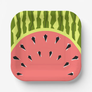 Watermelon Stripe Pink square paper plates