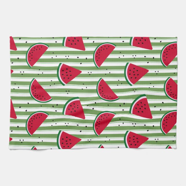 Watermelon Stripe Seamless Pattern Tea Towel (Horizontal)