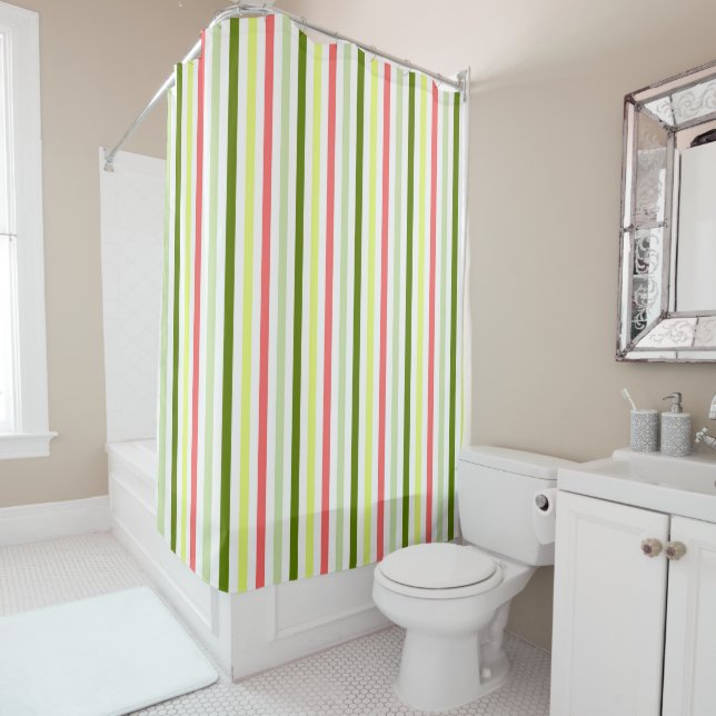 Watermelon Stripe Thin shower curtain (In Situ)