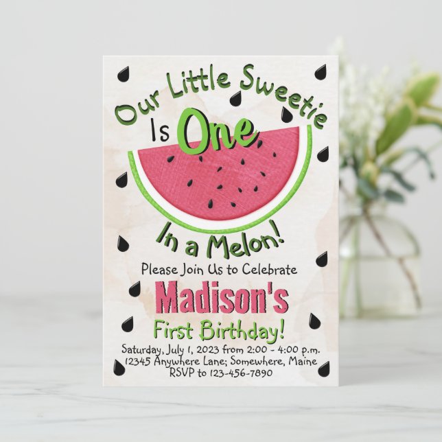 Watermelon Summer 1st Birthday Invitations (Standing Front)