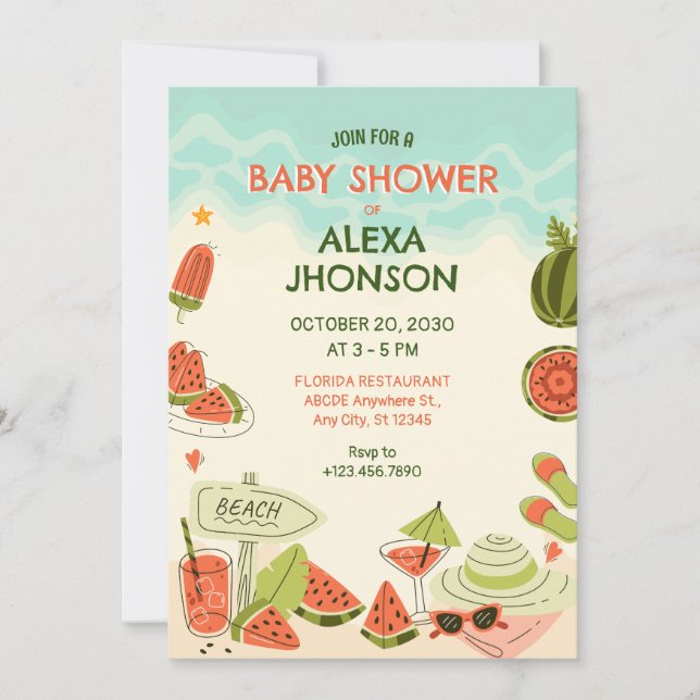 Watermelon summer beach baby shower invitation (Front)