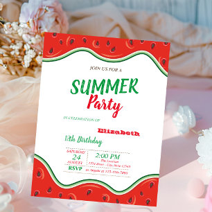 Watermelon, Summer  Birthday Party Invitation