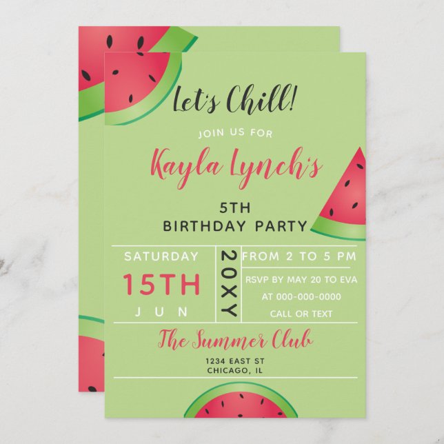 watermelon summer birthday party invitation (Front/Back)