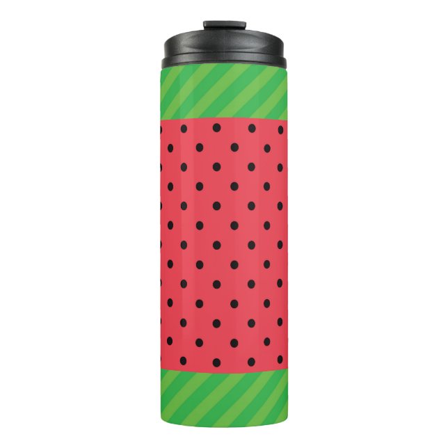 Watermelon summer fruit green pink/black dots thermal tumbler (Front)