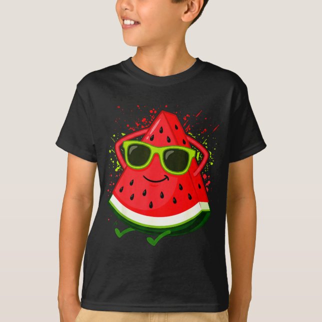 Watermelon Summer Melon with Sunglasses Funny T-Shirt (Front)