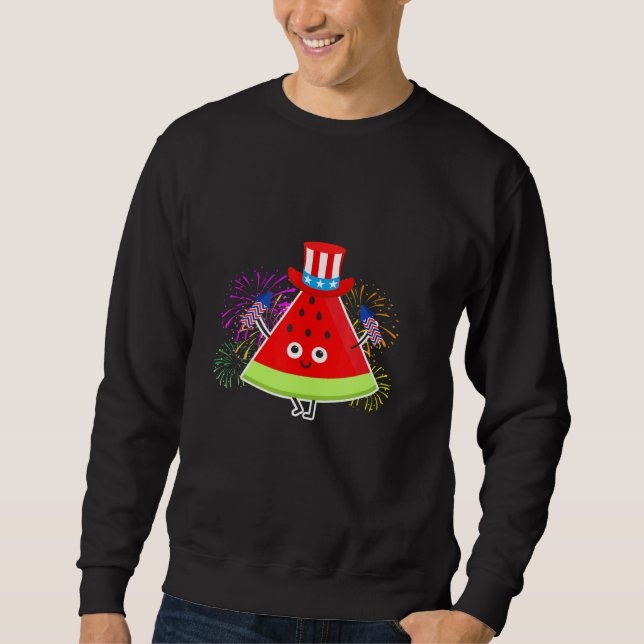 Watermelon Summer Melon With Usa Flag Hat Sweatshirt (Front)