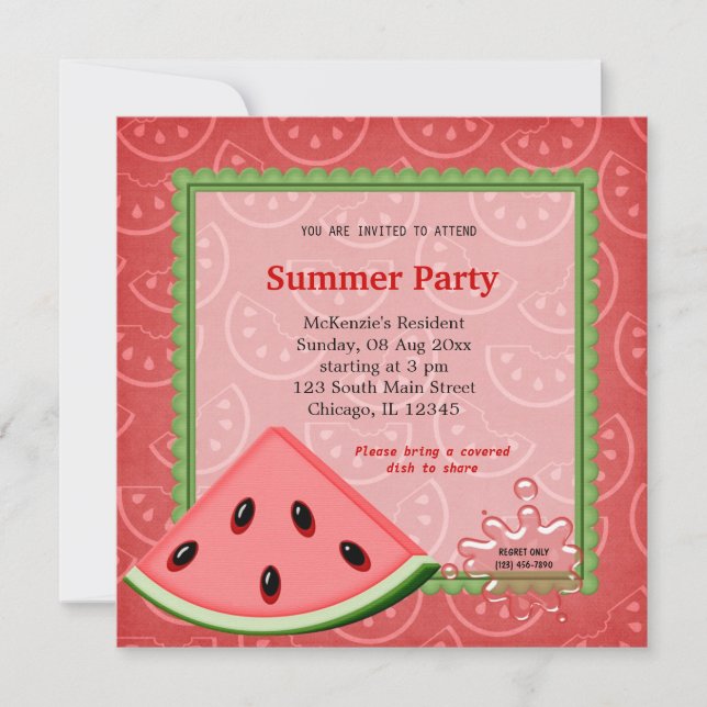 Watermelon Summer Party Invitation (Front)