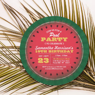 Watermelon Summer Pool Party Birthday Invitations