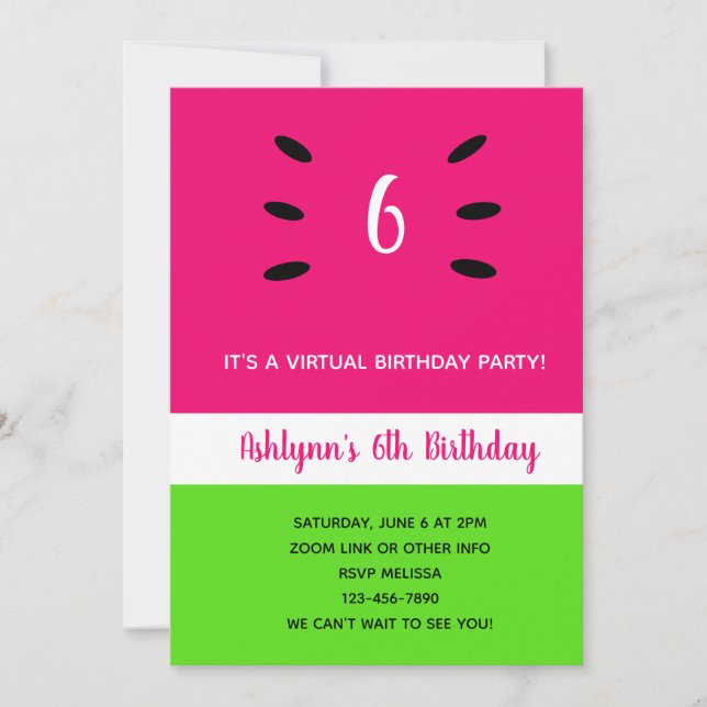 Watermelon Summer Virtual Birthday Invitation (Front)