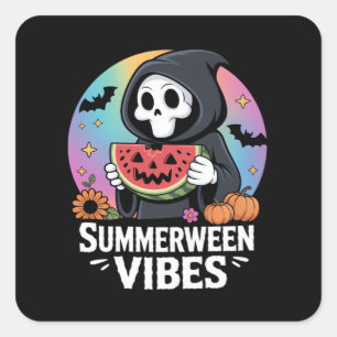 Watermelon Summerween Skeleton Vibes Square Sticker
