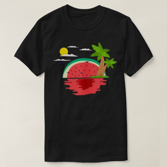 Watermelon Sunset Tropical Summer Funny Retro  T-Shirt (Design Front)