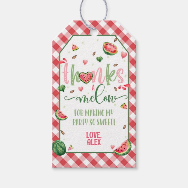 Watermelon Thanks a Melon Favour Tag (Front)