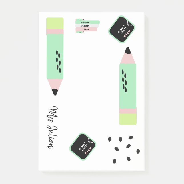 Watermelon Theme Back to School Teachers Name 4x6 Post-it Notes (Front)