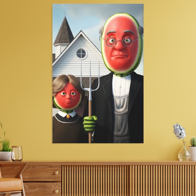 Watermelon Themed American Gothic Parody Canvas Print (Insitu(LivingRoom))