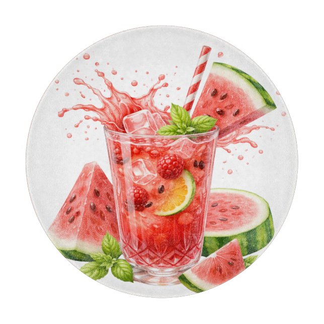 WATERMELON THEMED TROPICAL SUMMER DRINK CUTTING BOARD (Front)