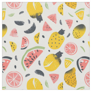Watermelon & Tropical Fruit Cottagecore Fabric