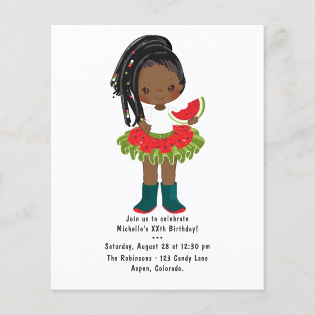 Watermelon Tutu American Black Girl Birthday Party Flyer (Front)