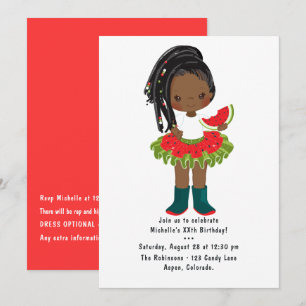 Watermelon Tutu American Black Girl Birthday Party Invitation
