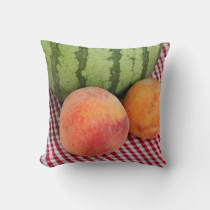 Watermelon & Two Peaches Gingham Cushion