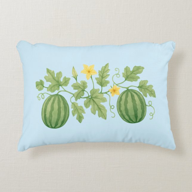 Watermelon Vine With Flowers Decorative Cushion (Front)