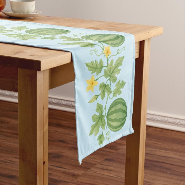 Watermelon Vine With Flowers Short Table Runner (In Situ)