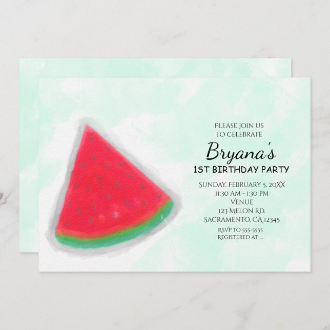 Watermelon Watercolor Birthday Party Invitations (Front/Back)