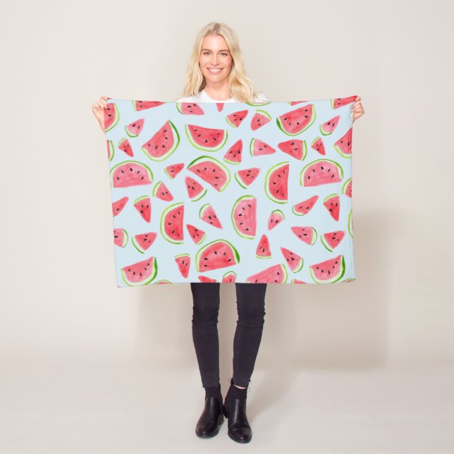 Watermelon watercolor colourful fleece blanket (In Situ)