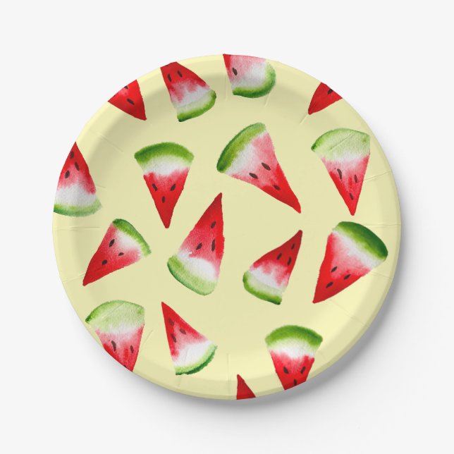 Watermelon watercolor cute fruit paper plate (Front)