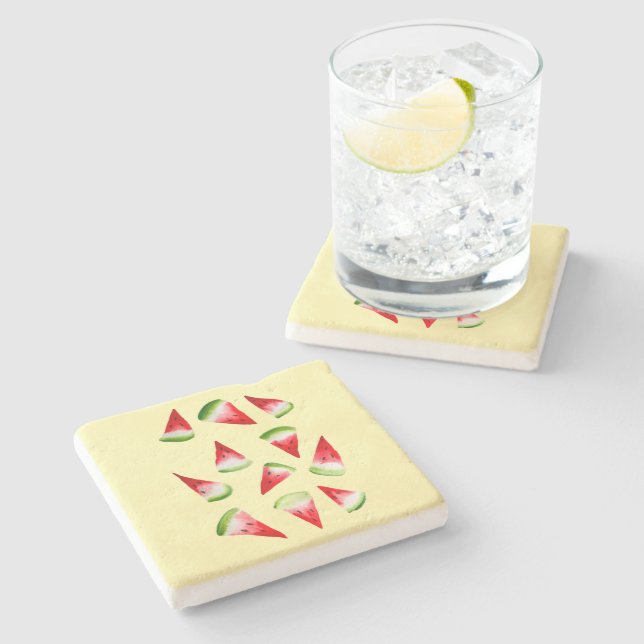 Watermelon watercolor cute fruit stone coaster (Side)