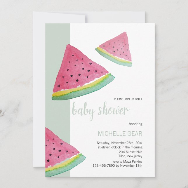 Watermelon Watercolor Illustration Invitation (Front)