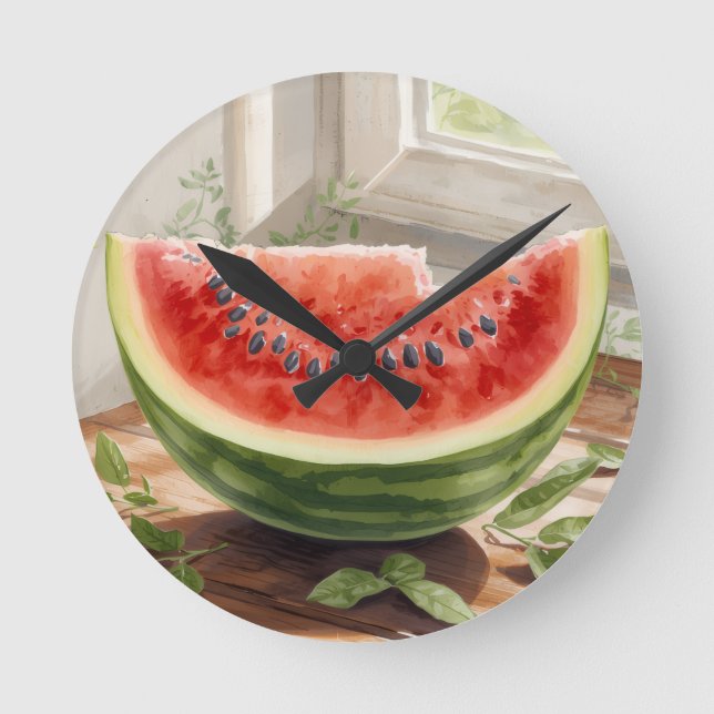 Watermelon Watercolor Round Clock (Front)