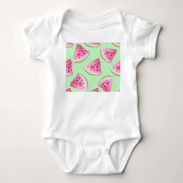 Watermelon watercolor, seamless summer pattern. baby bodysuit (Front)