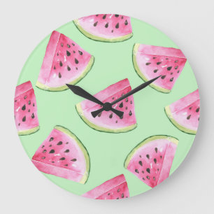 Watermelon watercolor, seamless summer pattern. large clock